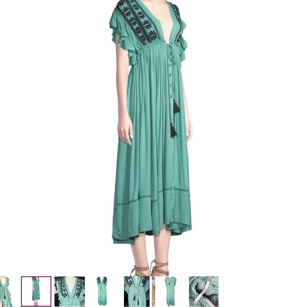 Free People Blue Midi Dress with Black Embroidery - Picture 4 of 5
